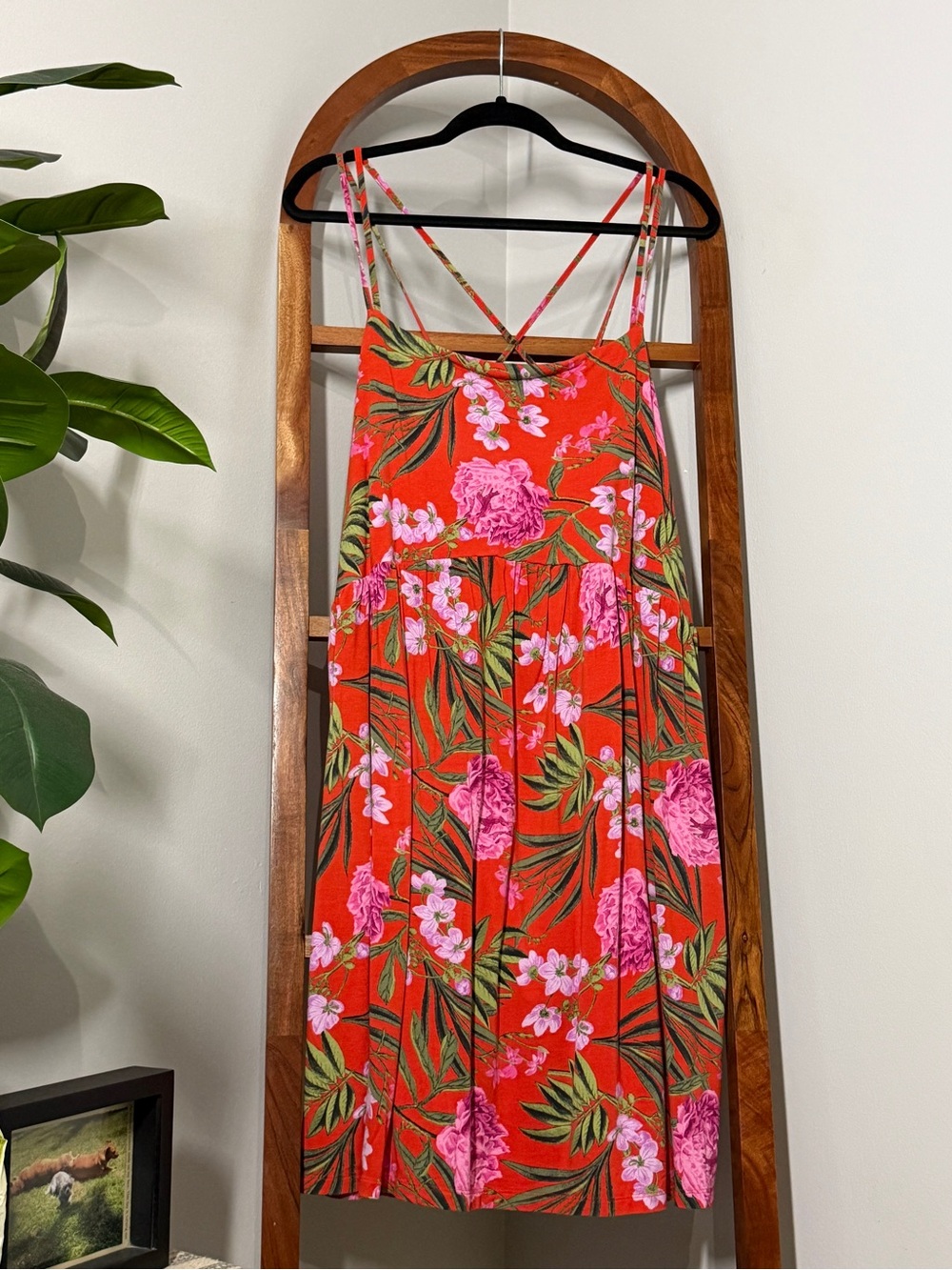 Old Navy 3X Red Tropical Floral Strappy Stretch Knit Dress
